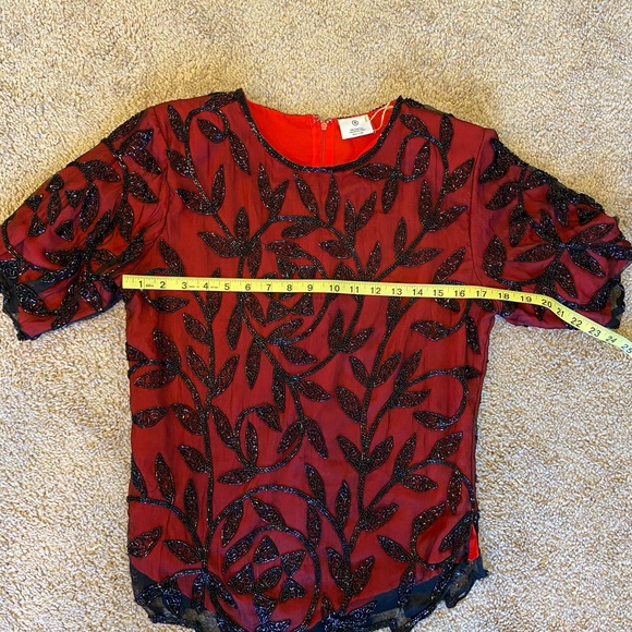 Vintage Deep Red Beaded Blouse | Silk Blouse - Picture 13 of 14